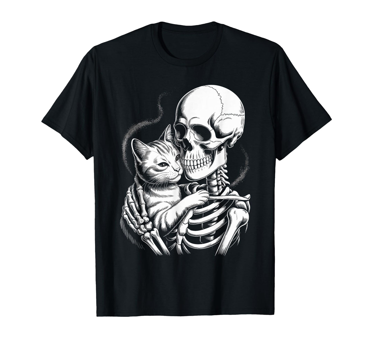 Skeleton Hugging Cat Lover Spooky Season Halloween T-Shirt