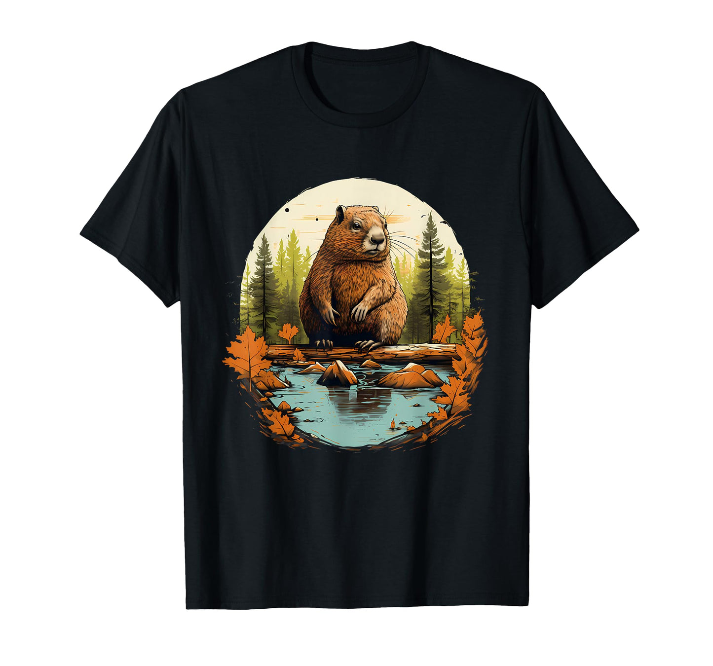 Beaver Wildlife Nature Animal Lover Artwork Forest Motif T-Shirt