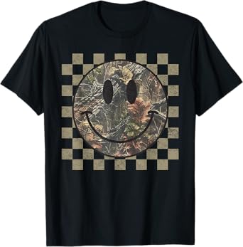 Camo Tree Smile Face Checkered Camouflage Cute Adults Kids T-Shirt