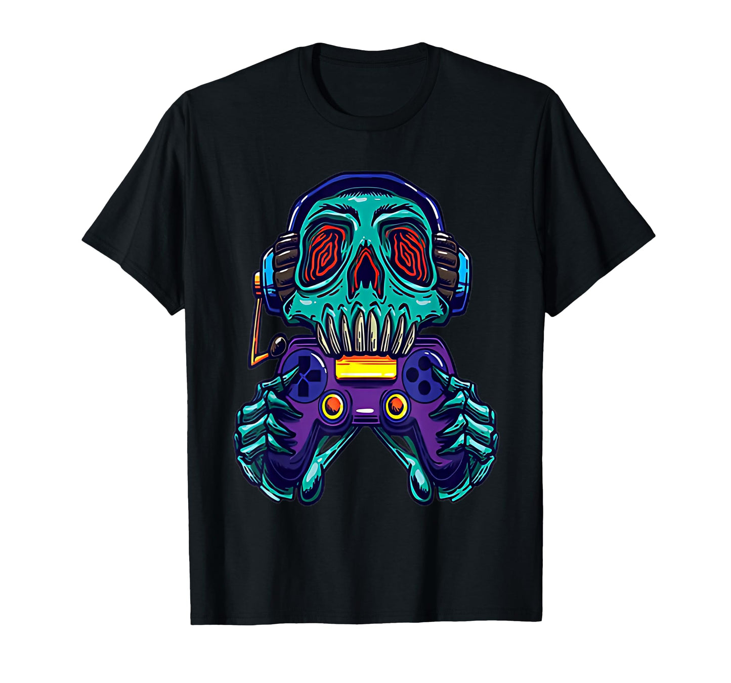Halloween Skeleton Gamer Video Gaming Headset Boys Men Kids T-Shirt