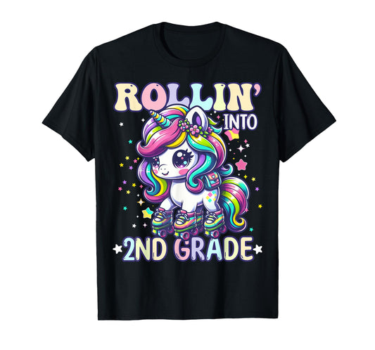2nd Grade Back To School First Day Girl Rollin Unicorn T-Shirt