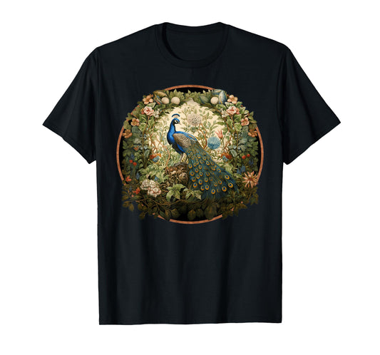 Beautiful Peacock in William Morris Style Garden T-Shirt