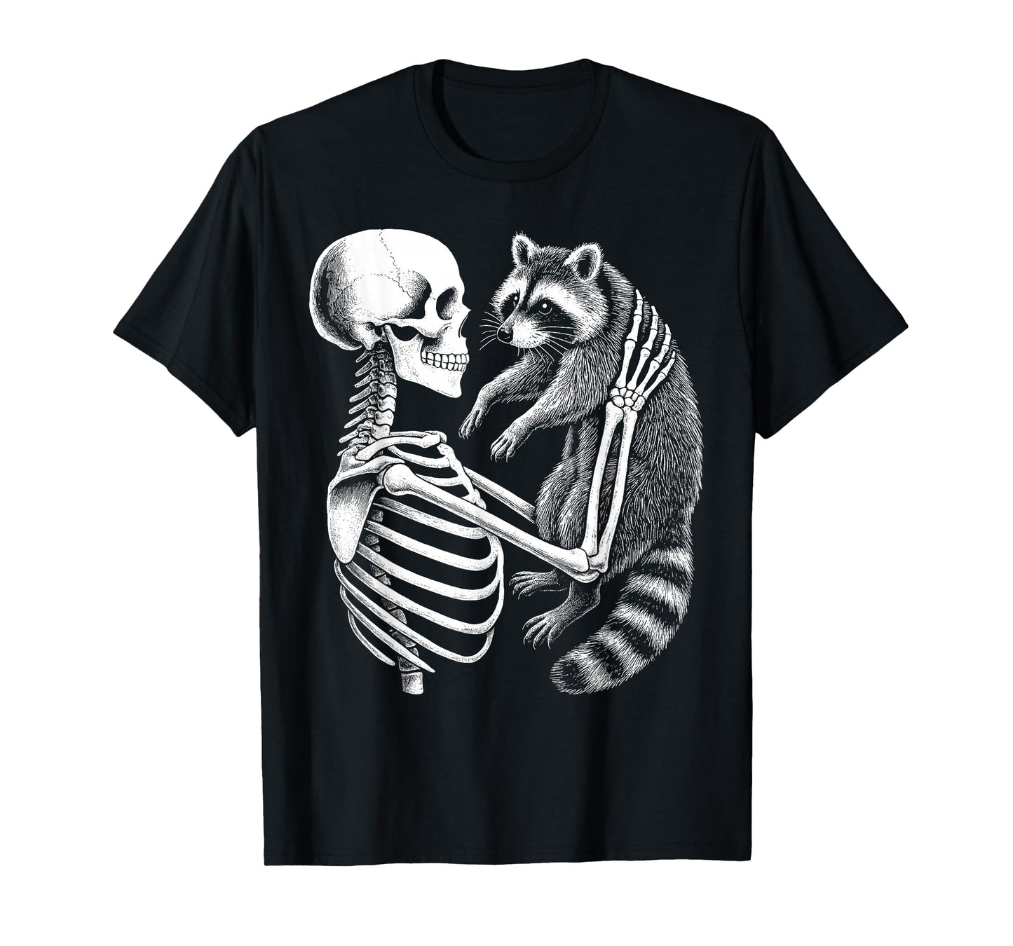 Skeleton Holding A Raccoon Funny Lazy Halloween Costume T-Shirt
