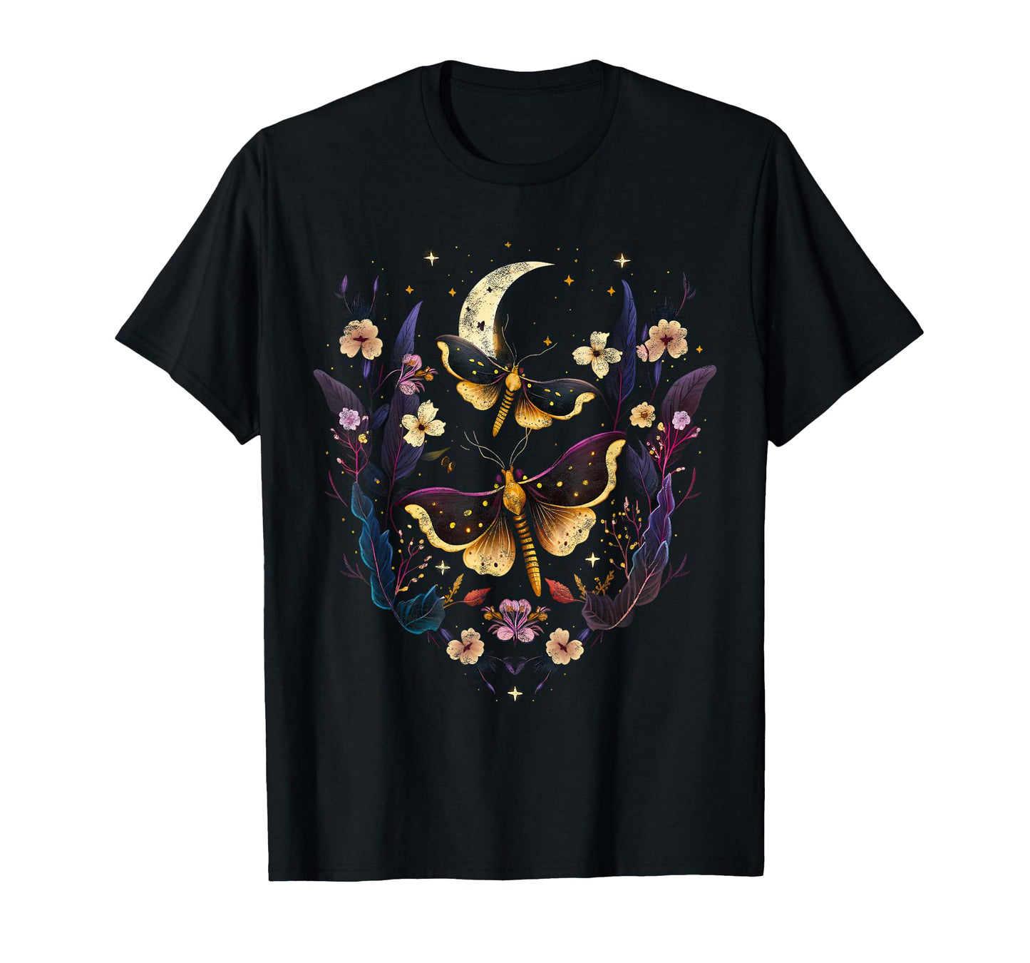 Moths with moon, flowers, butterfly, Wicca, goth, night T-Shirt