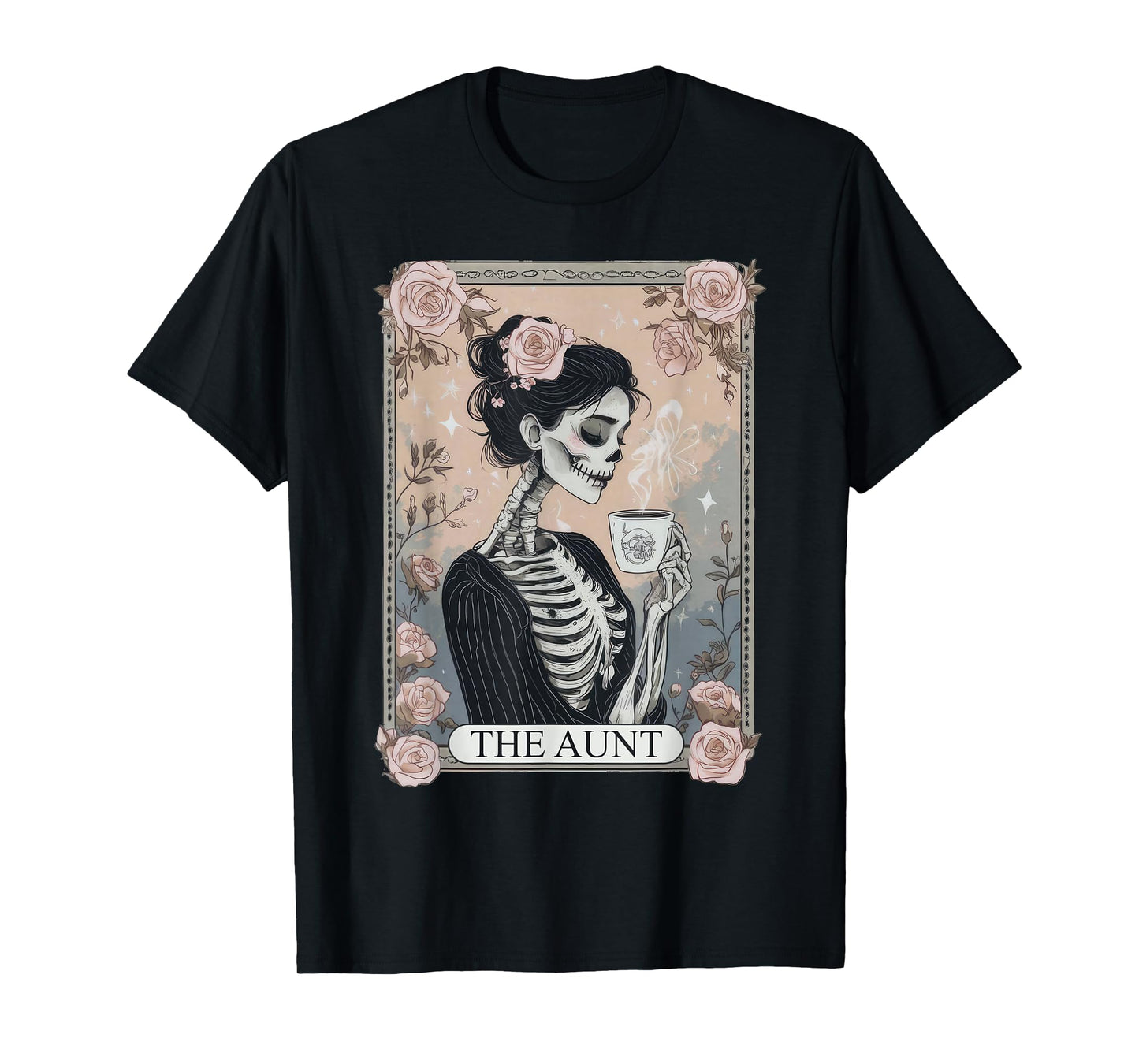 The Aunt Tarot Skeleton Coffee Gothic Halloween Tee T-Shirt