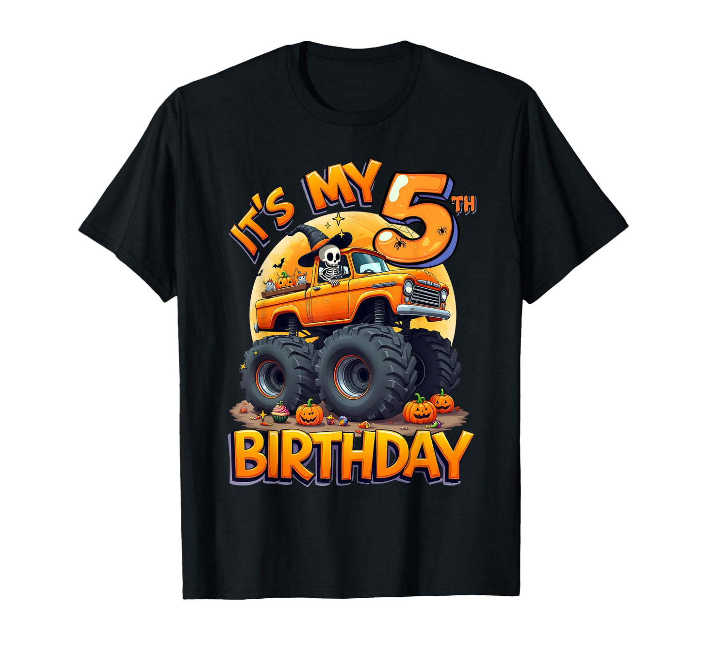 Kids It's My 5th Birthday Boy Halloween Monster Truck T-Shirt
