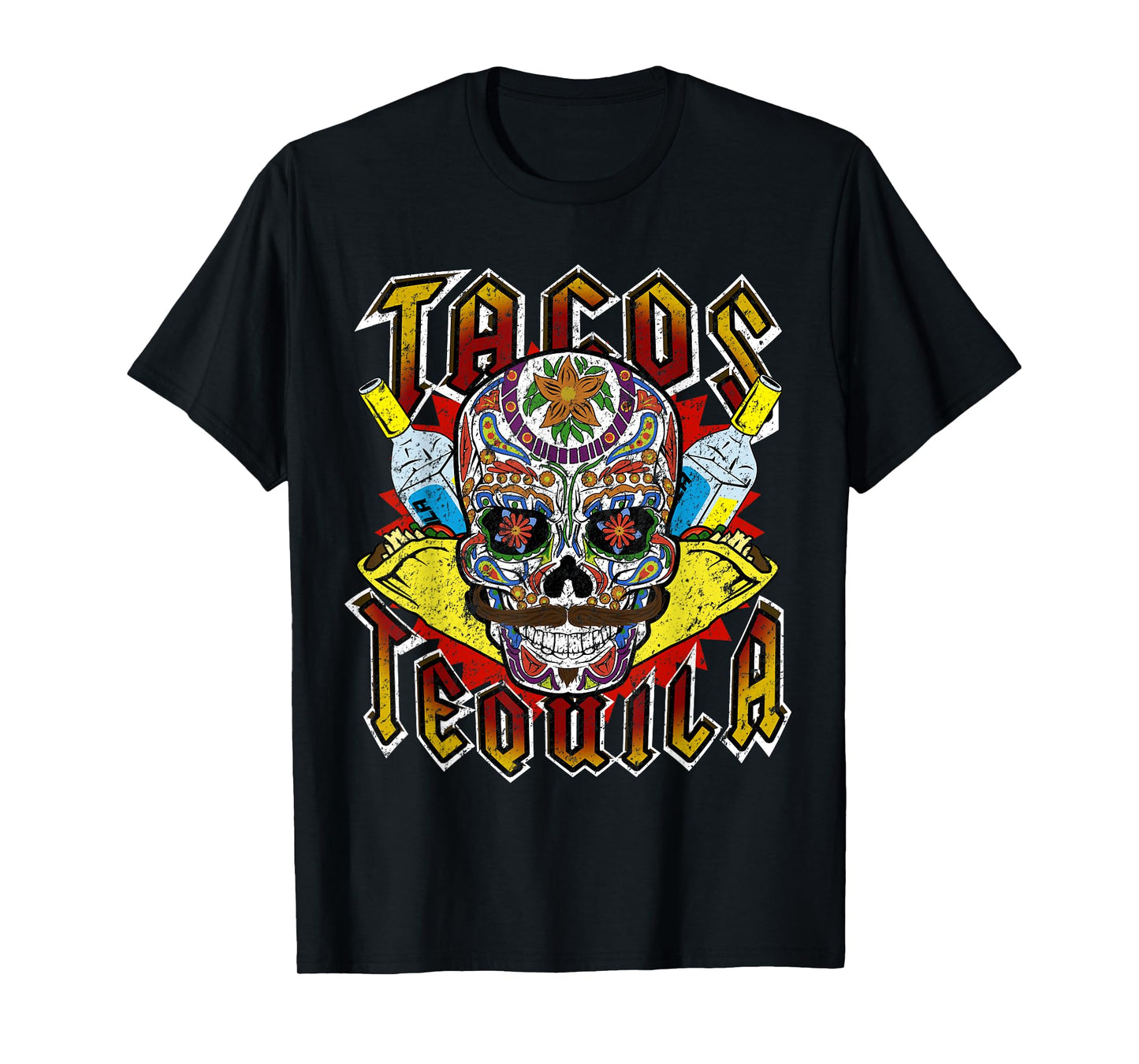 Tacos & Tequila T Shirt | Vintage Sugar Skull Graphic Tee T-Shirt