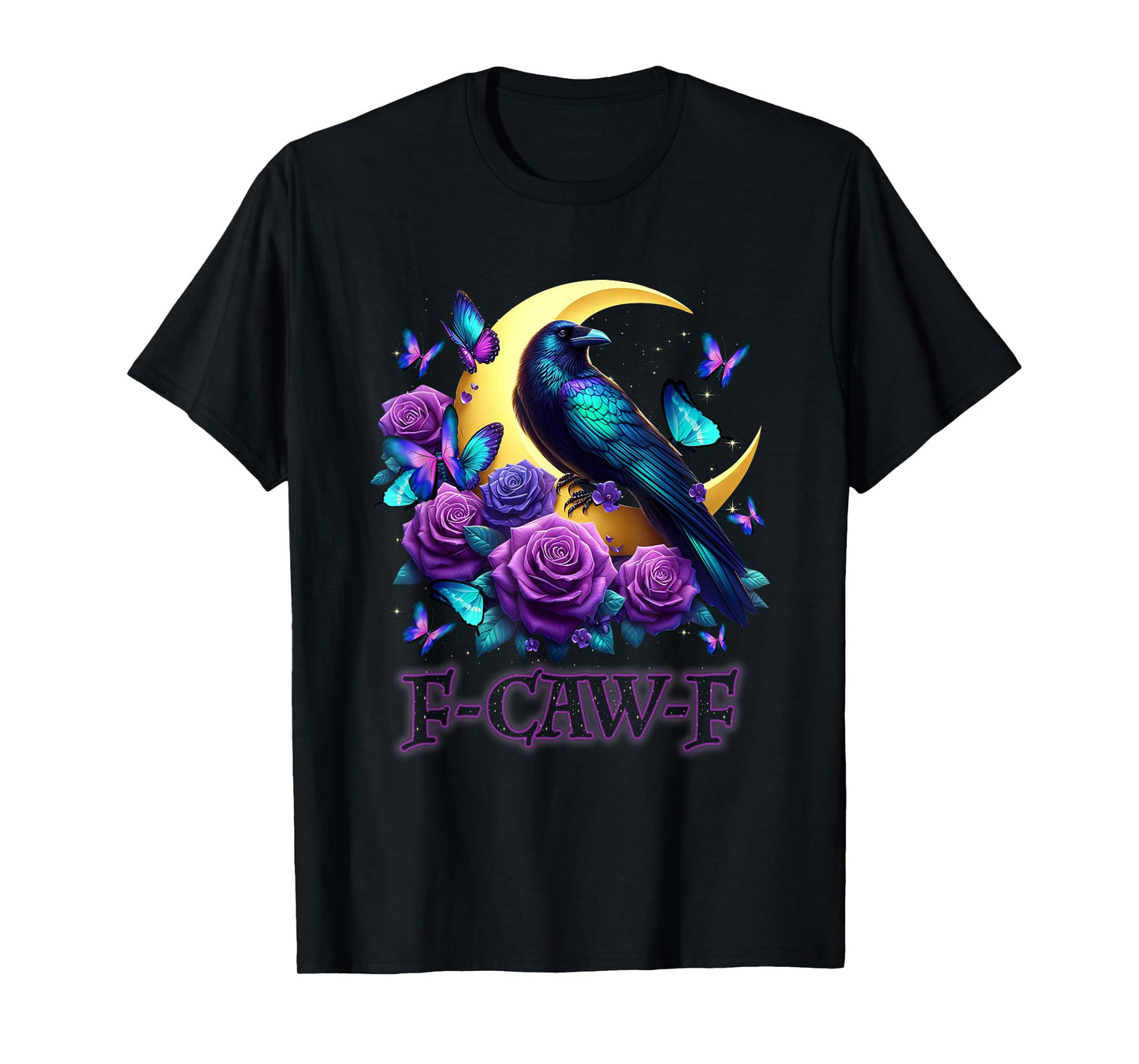 F-Caw-F Raven Black Crow Teal Rose Gothic Halloween T-Shirt