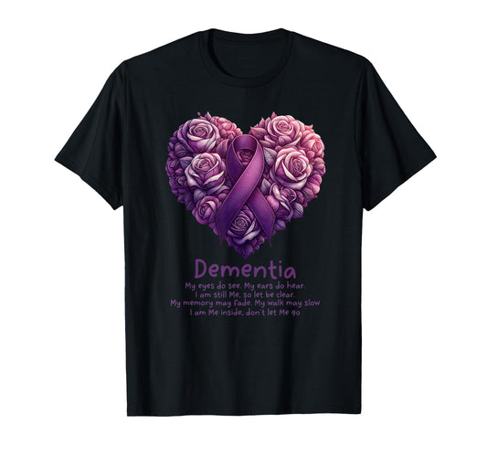 Dementia Purple Ribbon Floral Heart Alzheimers Awareness T-Shirt