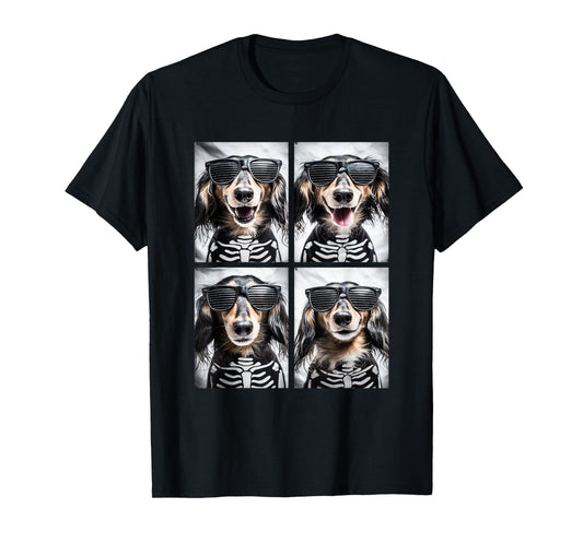 Dachshunds with Sunglasses Skeleton Costume Halloween Dogs T-Shirt