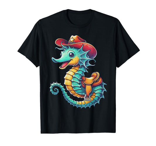 Cowboy Seahorse Colorful Underwater Sea Rodeo Ocean Western T-Shirt
