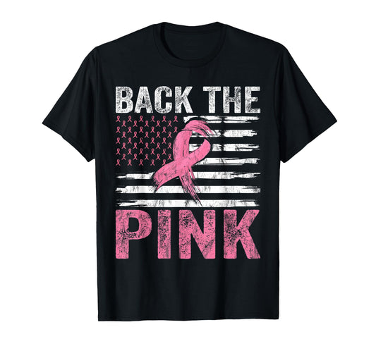 Breast Cancer Awareness USA Flag Design Back The Pink Ribbon T-Shirt