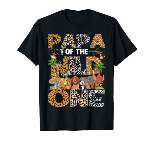Papa Of The Wild One Safari Zoo Animal 1St Birthday T-Shirt