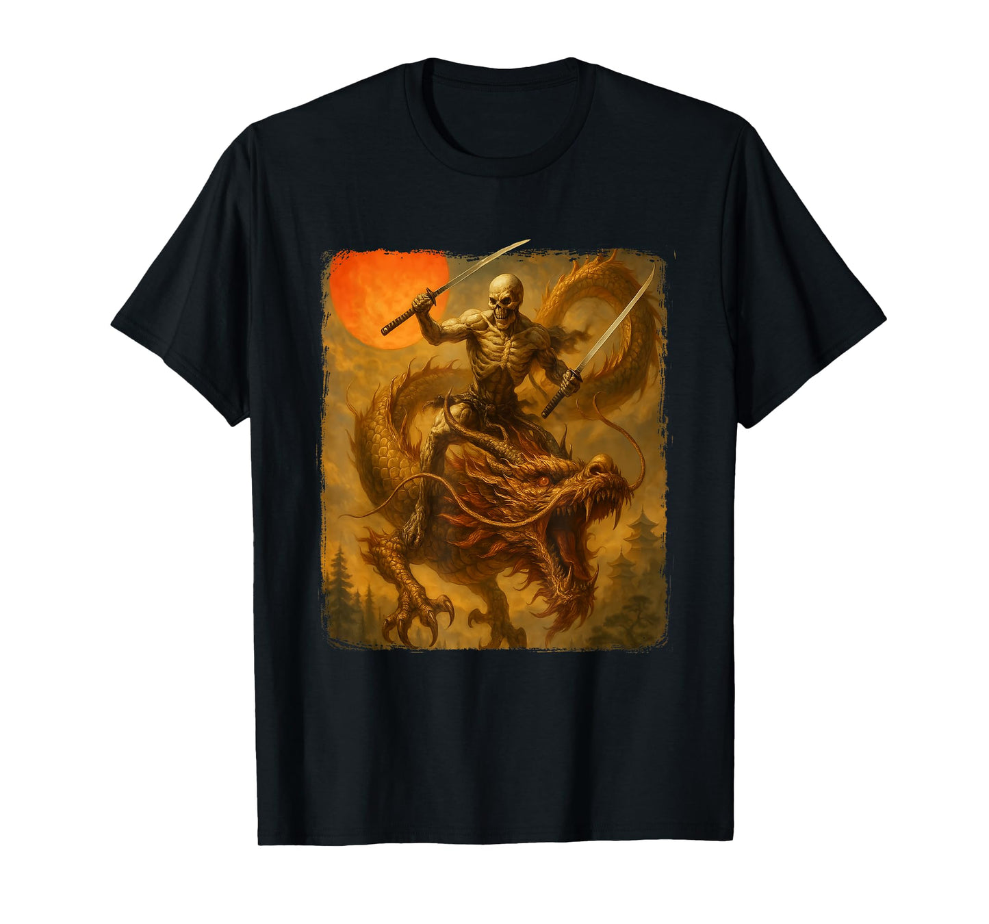 Skeleton Ninja Riding Dragon Japanese Samurai Ukiyo-e Art T-Shirt