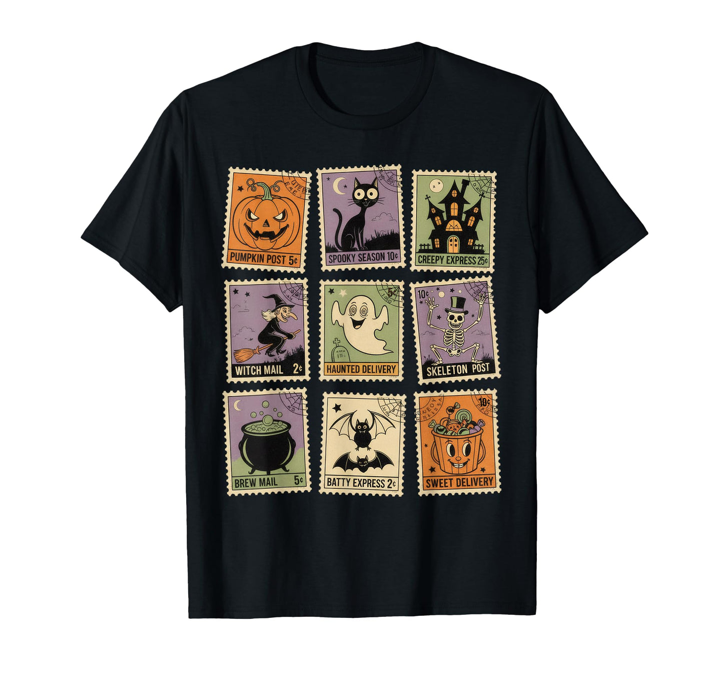 Vintage Halloween Stamp Retro Spooky Season Mail Postage Tee T-Shirt