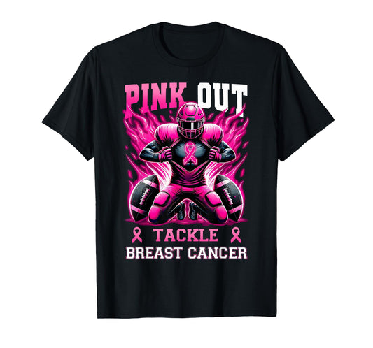 Pink Out Tackle Breast Cancer Awareness Football Mom Sports T-Shirt