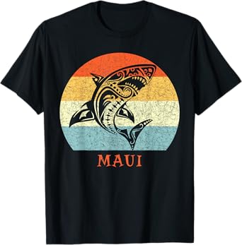 Maui, Hawaii Vintage Shark Retro Throwback Vacation T-Shirt