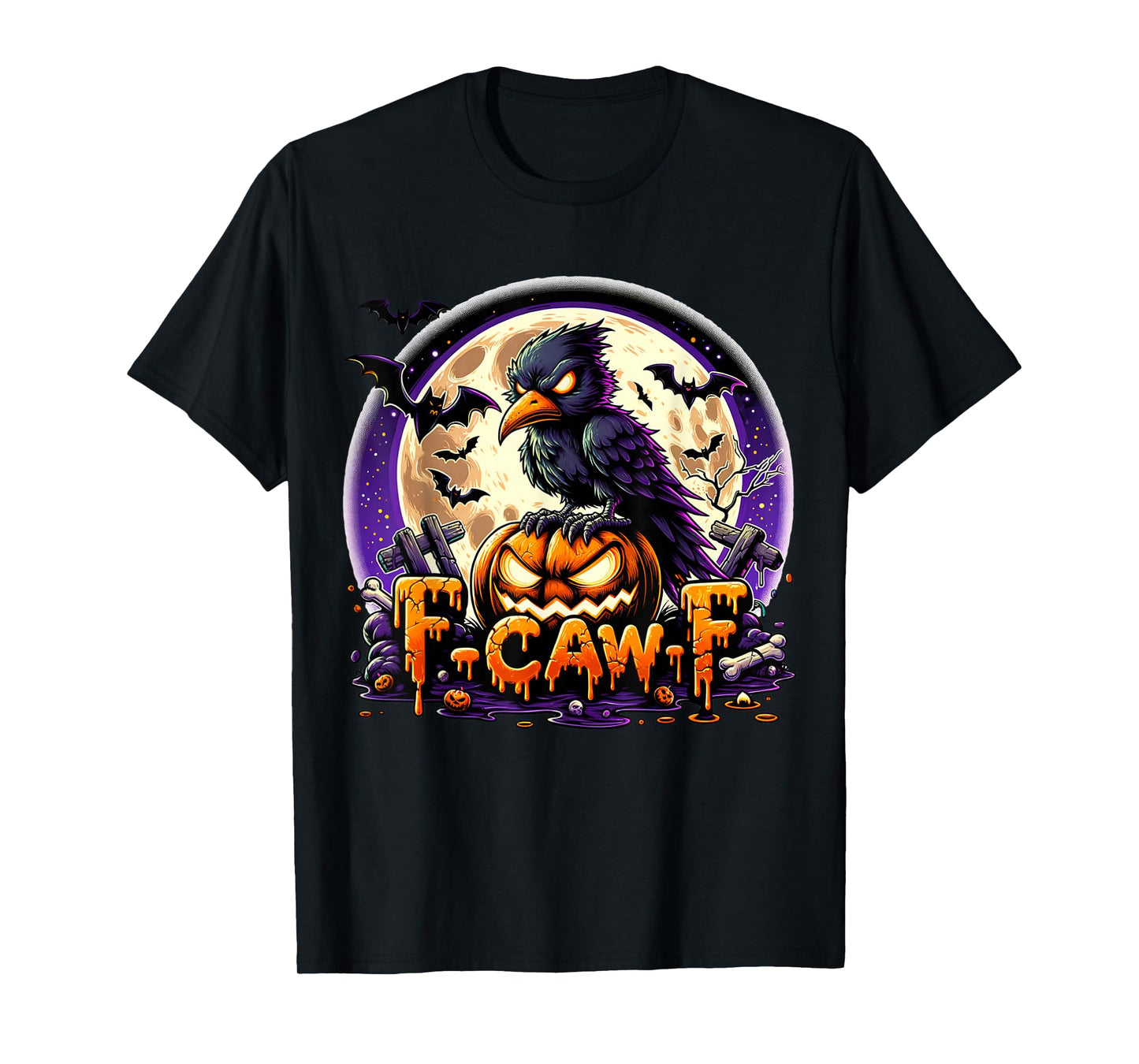 F-CAW-F Crow Funny Offensive Rude Halloween Pumpkin Design T-Shirt