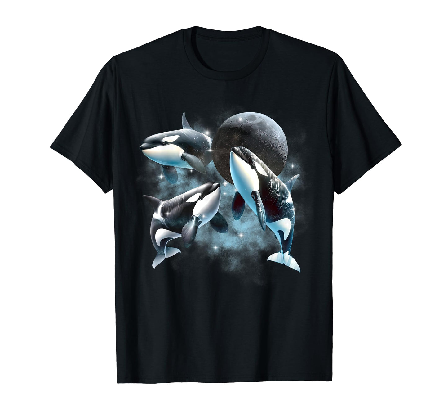 Three Orcas Howling The Moon Vintage 90s Sea Animal Moon T-Shirt