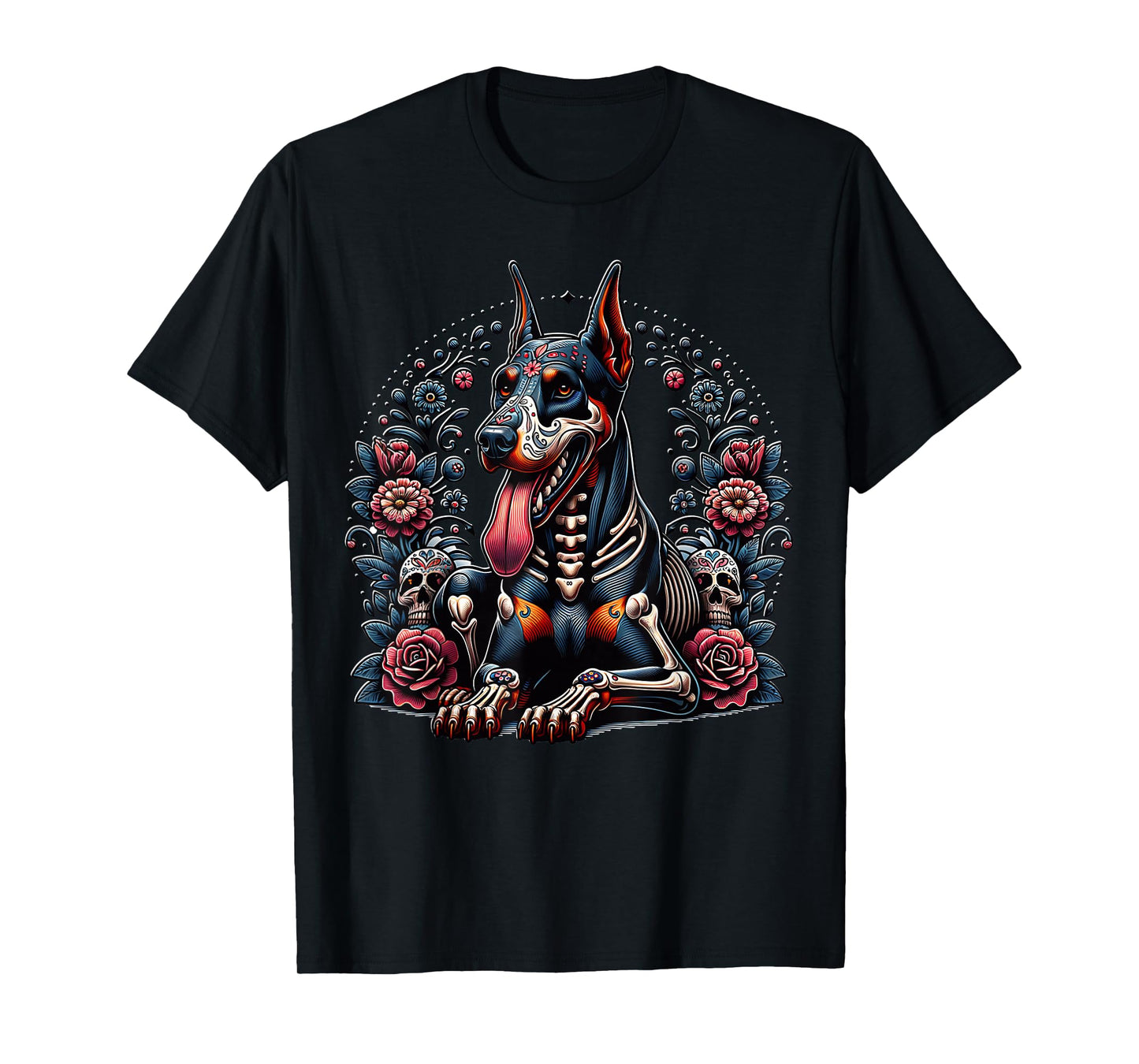Doberman Dia De Los Muertos Doberman Halloween Dobie T-Shirt