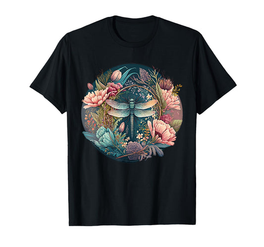 Cute Cottagecore Floral Dragonfly Aesthetic Girls Graphic T-Shirt