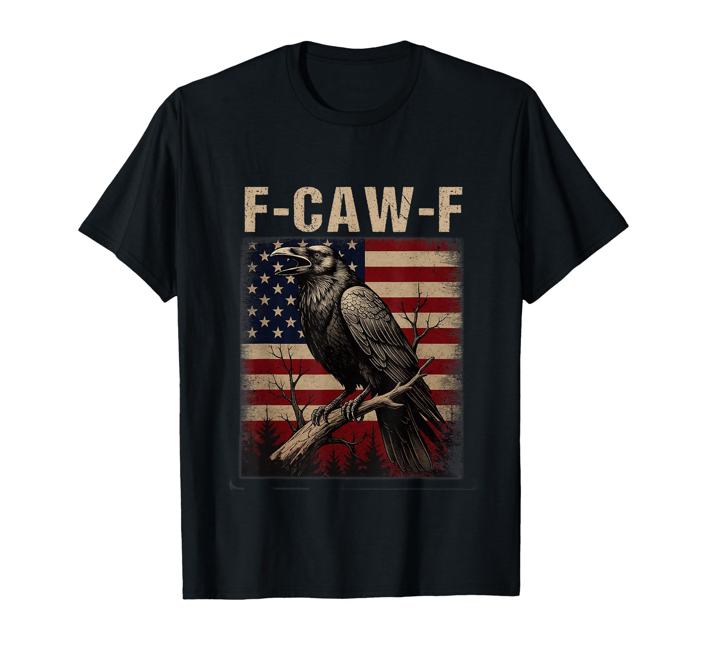 F-Caw-F Black Crow Black Bird Retro USA Flag Vintage T-Shirt