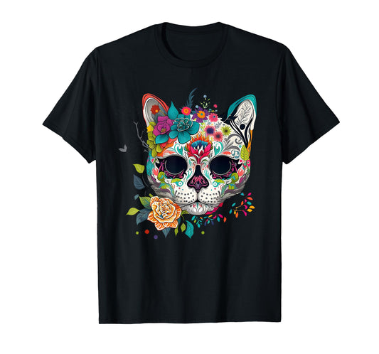 Dia De Los Muertos Cinco De Mayo Cat Sugar Skull Men Women T-Shirt