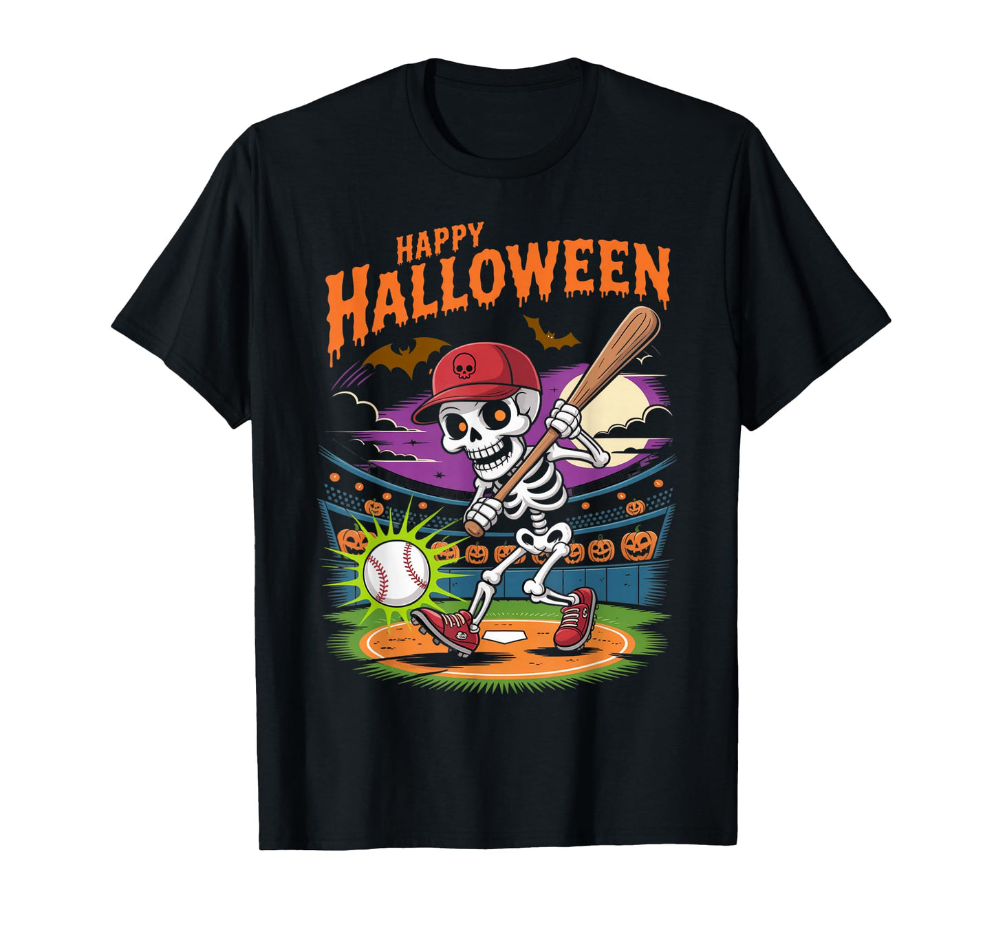 Scary Halloween Baseball Skeleton Spooky Sports Player T-Shirt