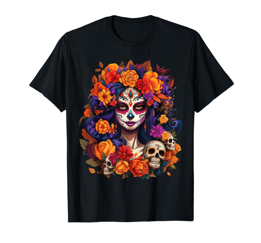 De Los Muertos La Catrina Day of The Dead Sugar Skull Women T-Shirt