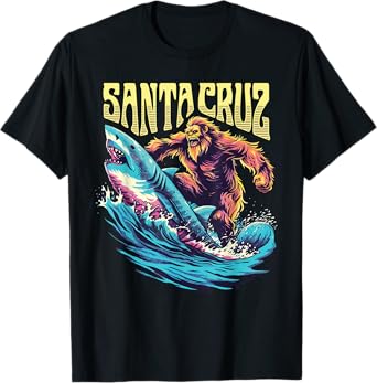 Santa Cruz California Summer T-Shirts Surfing Bigfoot Shark T-Shirt for Men Women Kids