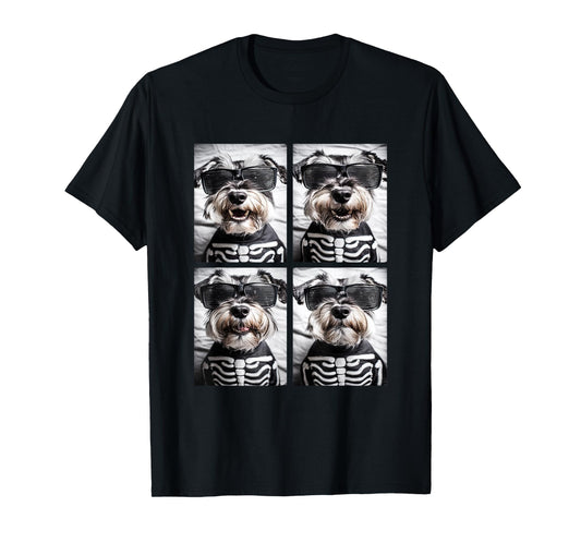 Cute Schnauzers with Sunglasses Halloween Skeleton Costume T-Shirt