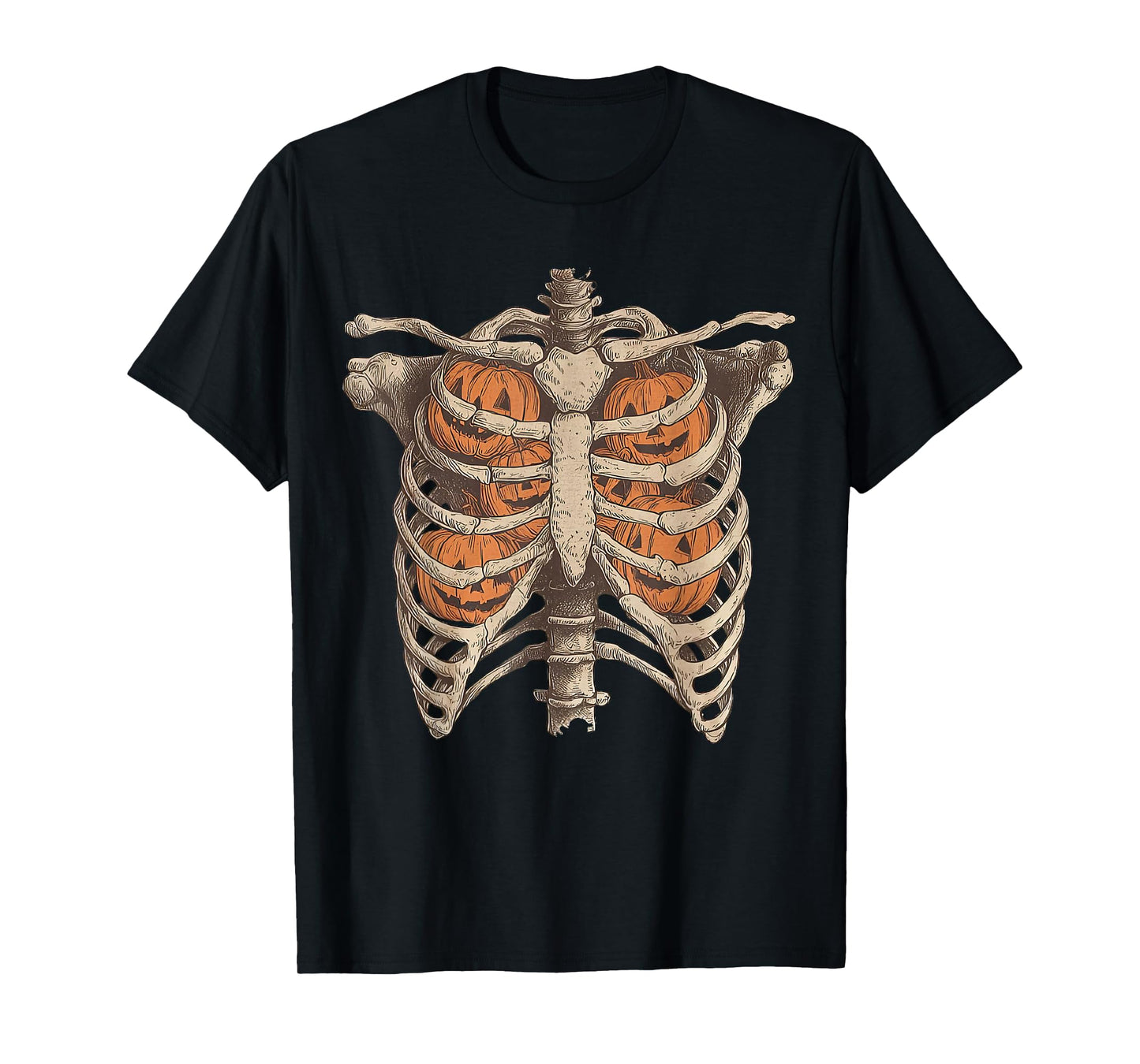 Retro Halloween Skeleton Spooky Season Ribcage Pumpkins T-Shirt
