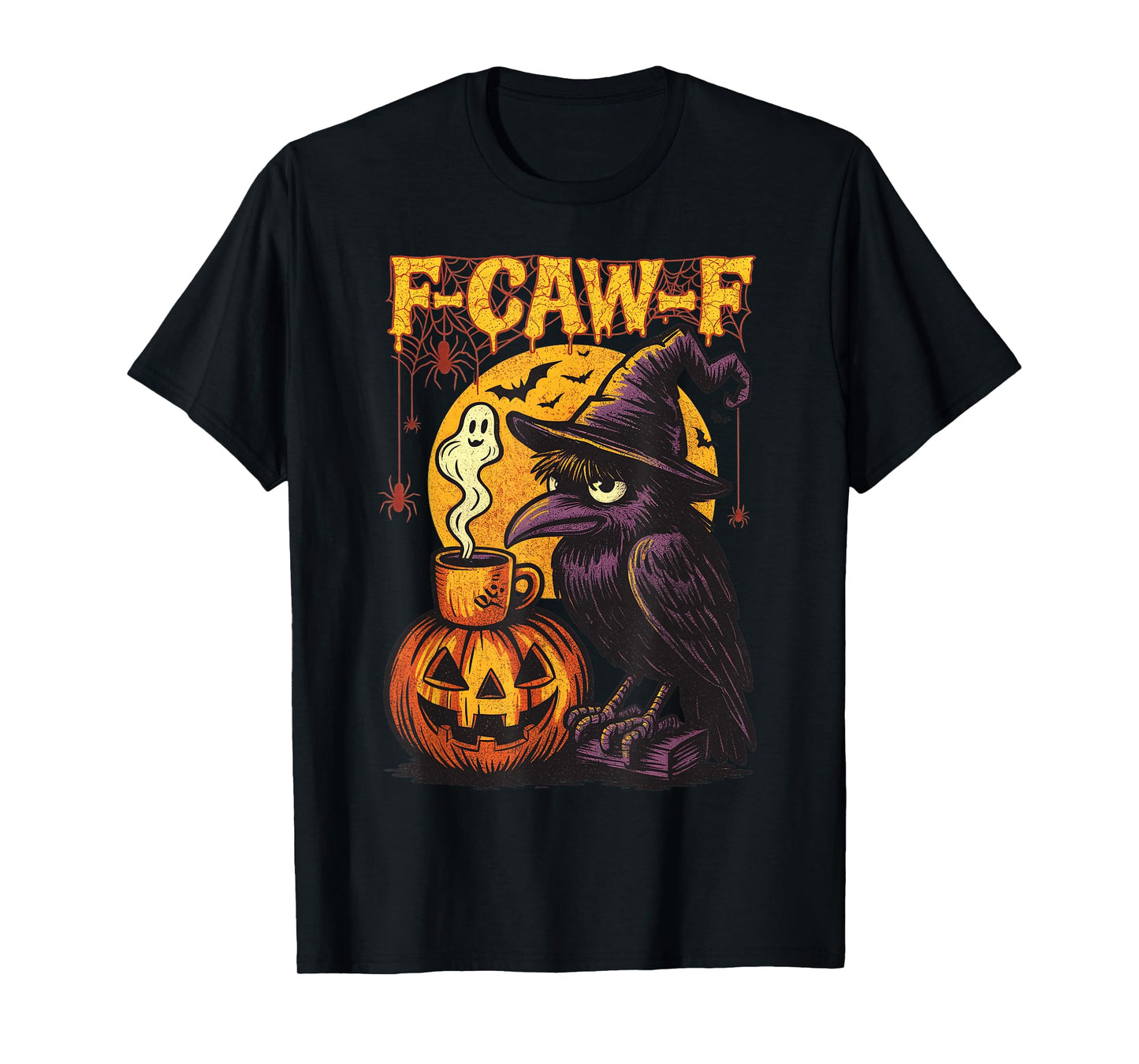 F-Caw-F Funny Raven Black Crow Spooky Season Halloween Retro T-Shirt
