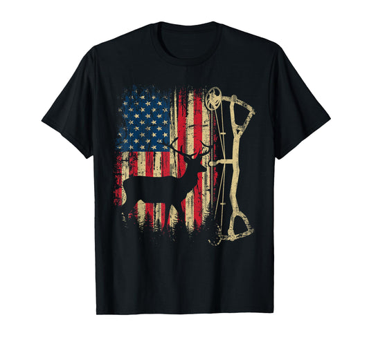 Patriotic Bowhunting USA Flag Deer Hunting Elk Archery Bow T-Shirt