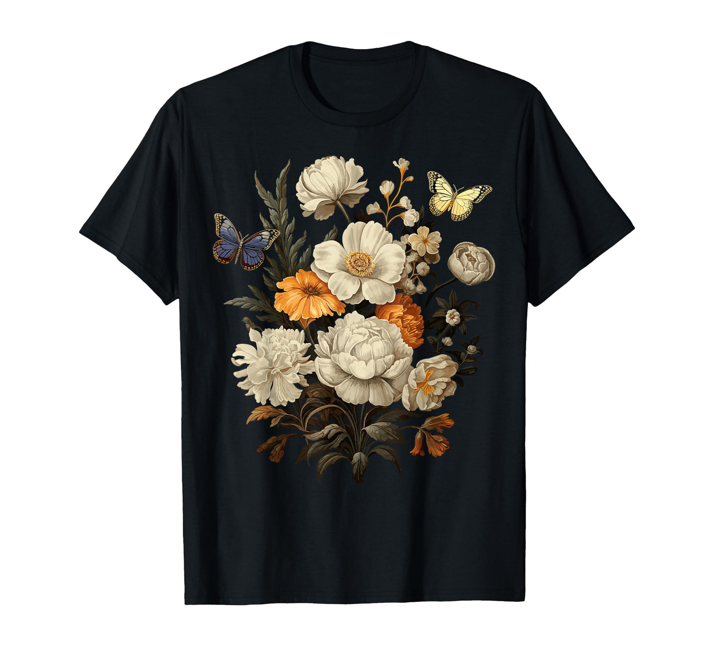 Vintage Pressed Flowers Butterflies Floral Boho Wildflowers T-Shirt