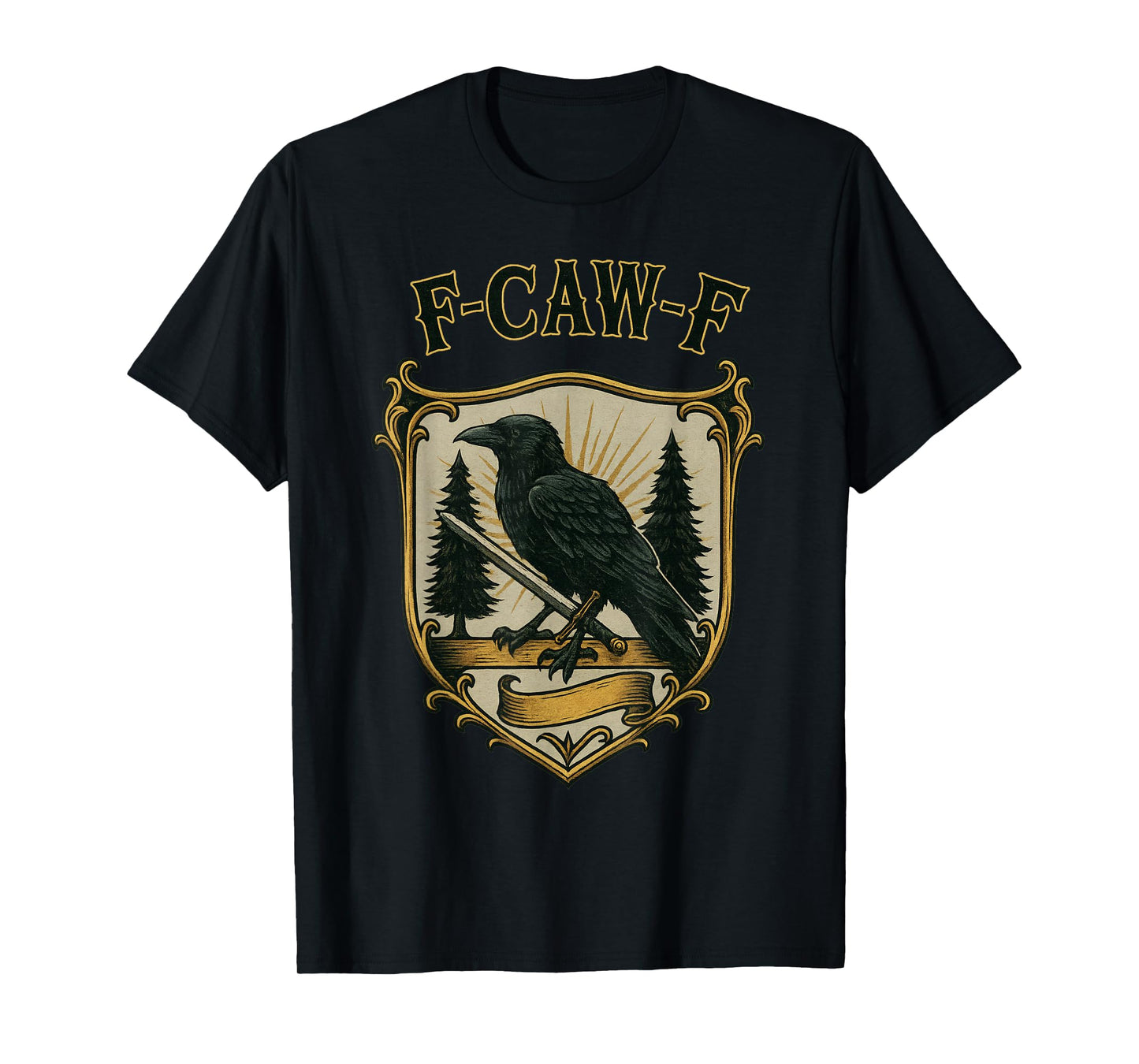 F-Caw-F Black Crow Vintage Crest Gothic Raven Adult Humor T-Shirt