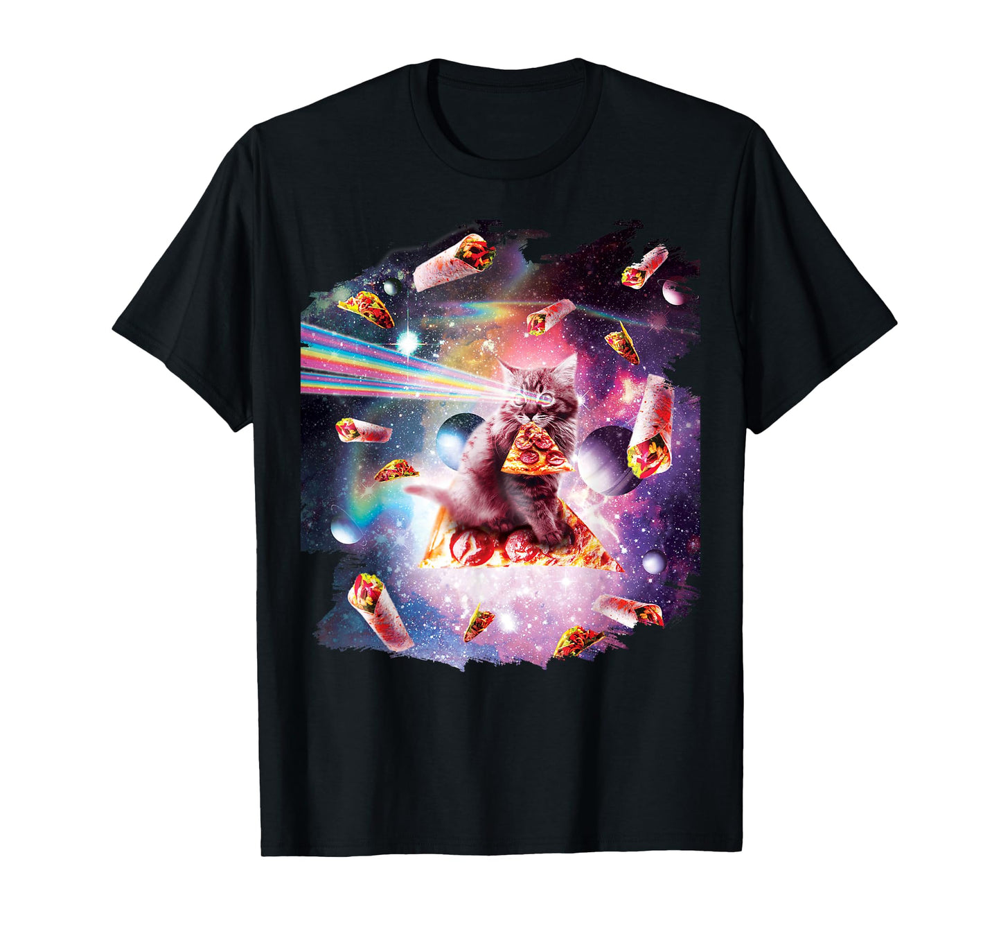 Outer Space Pizza Cat Rainbow Laser Taco Burrito Men Women Kids T-Shirt