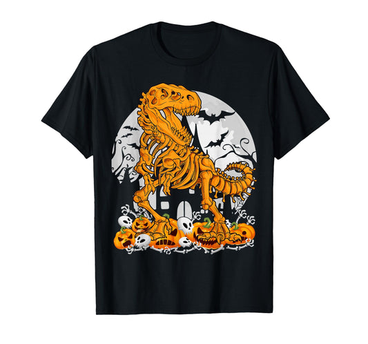 Dinosaur T rex Skeleton Pumpkin with Halloween Moon Costume T-Shirt