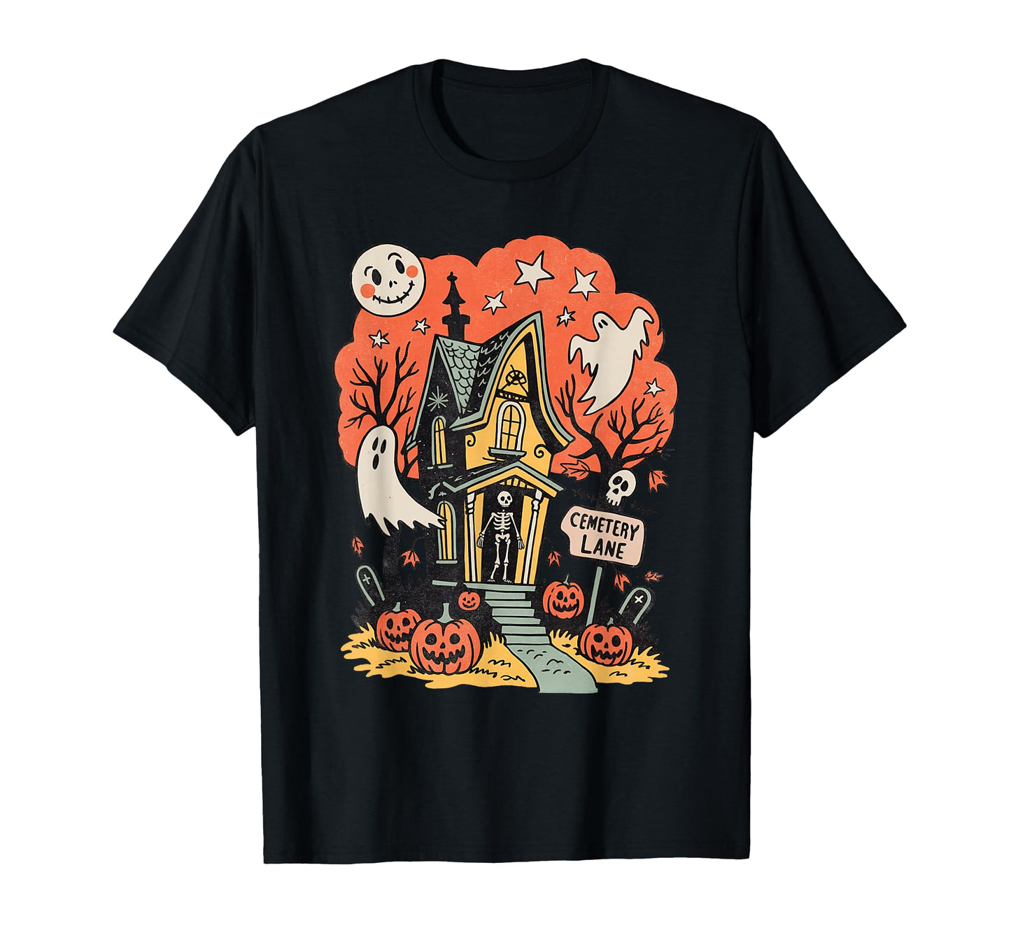 Retro Haunted House Halloween Scene T-Shirt