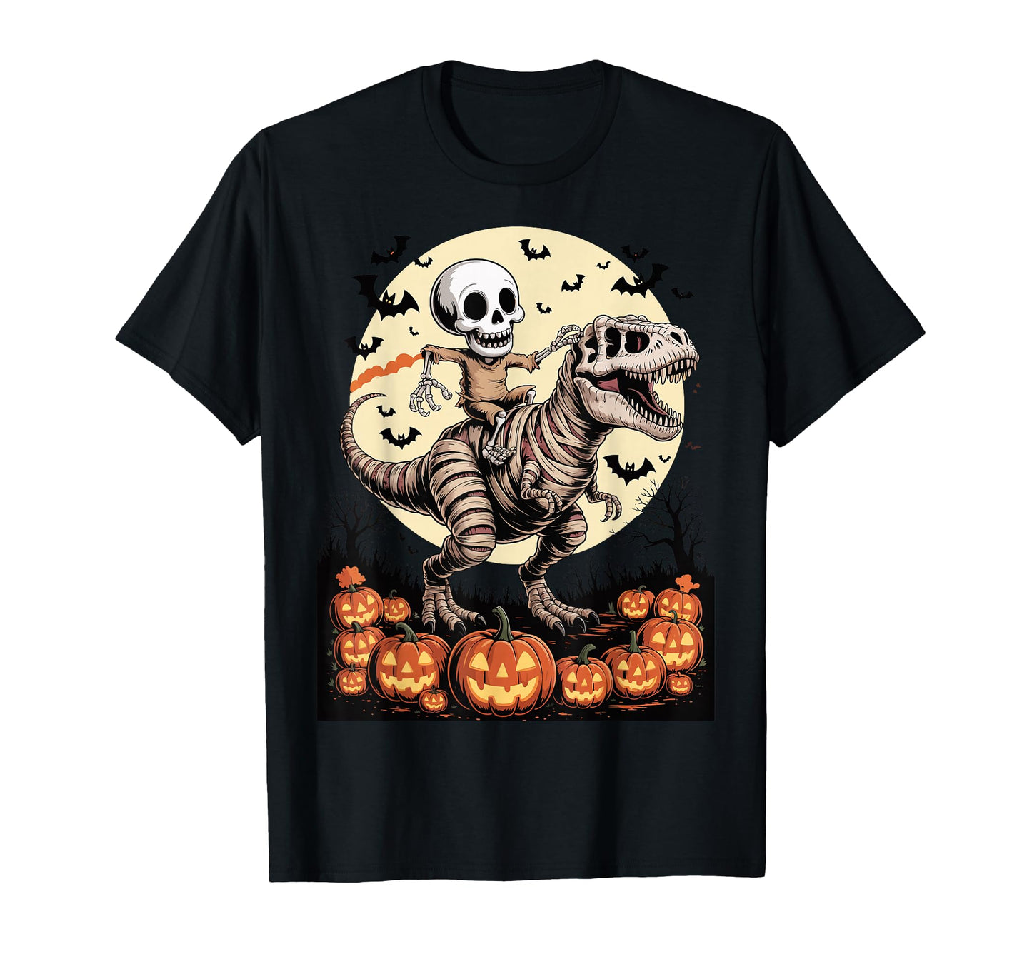 Halloween Skeleton Riding T-Rex Dinosaur T-Shirt