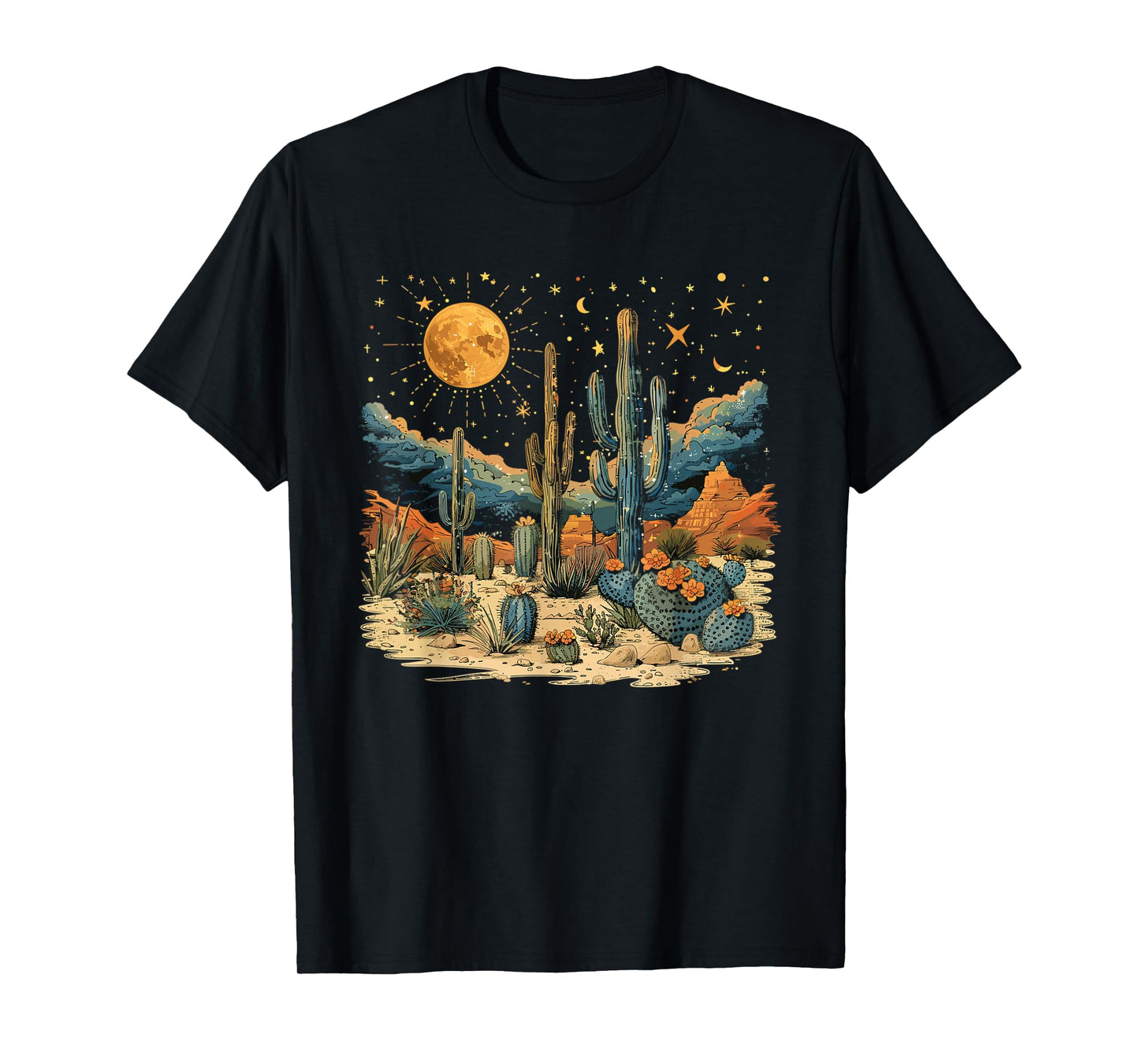 Saguaro Cactus Desert Art Moon Nature T-Shirt