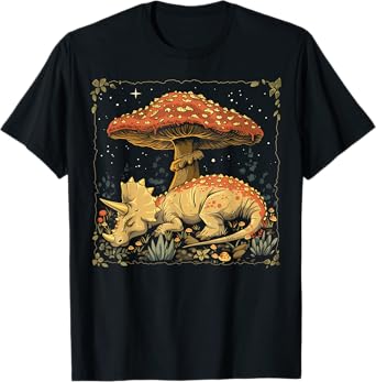 Cute Triceratops Dinosaur Cottagecore Aesthetic Mushroom T-Shirt