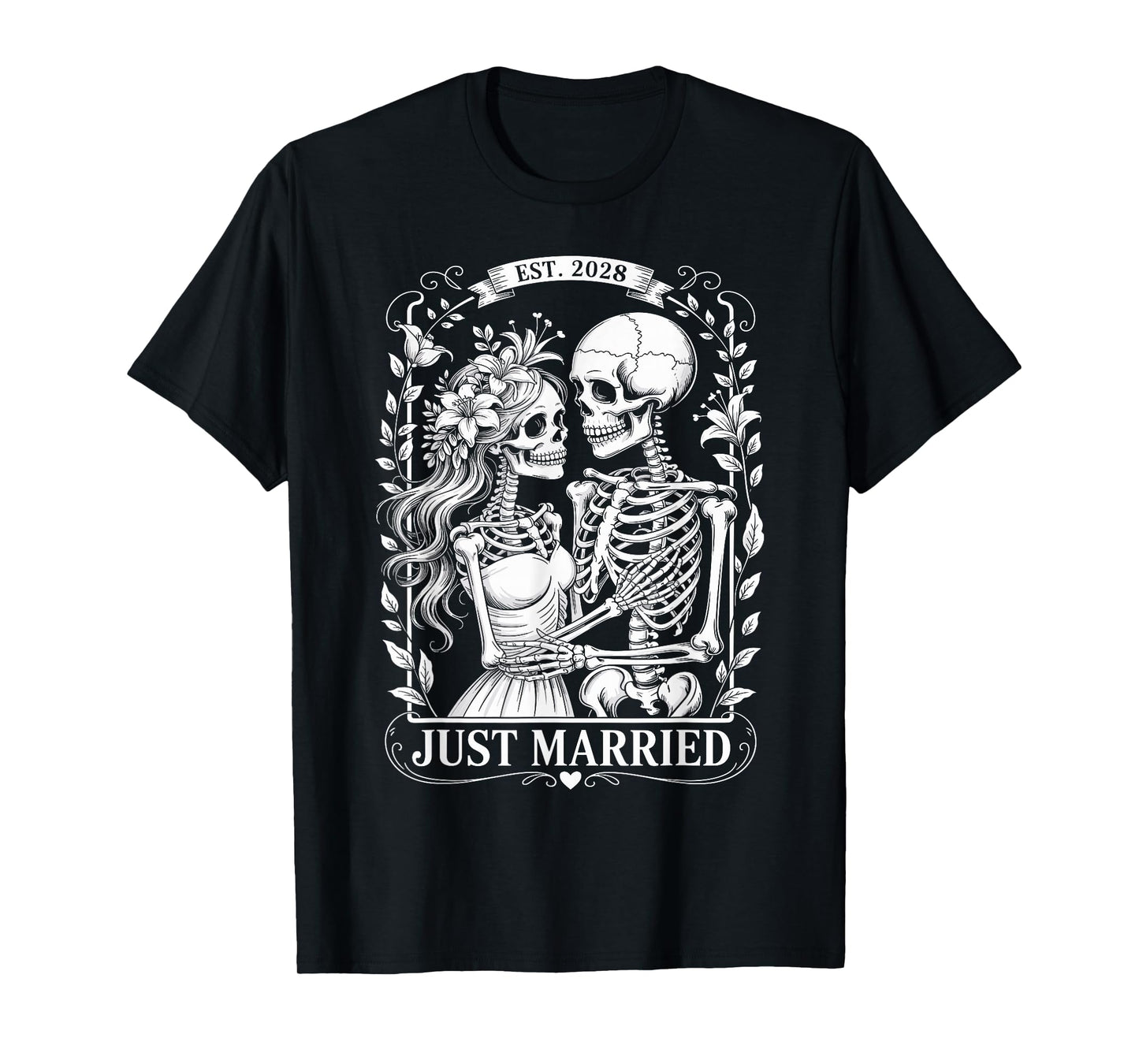 Just Married Skeleton Couple Gothic Est. 2028 Halloween T-Shirt