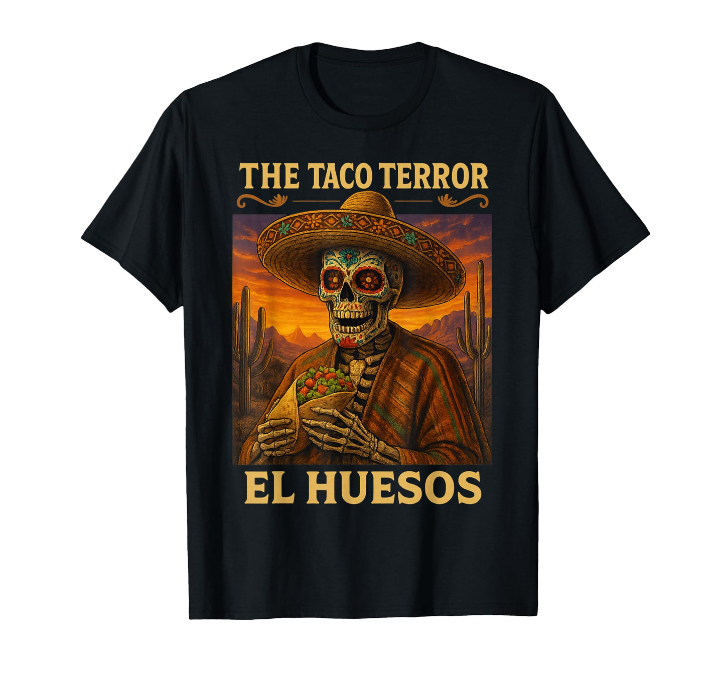 Funny Halloween Tacos Terror Día de Los Muertos El Huesos T-Shirt