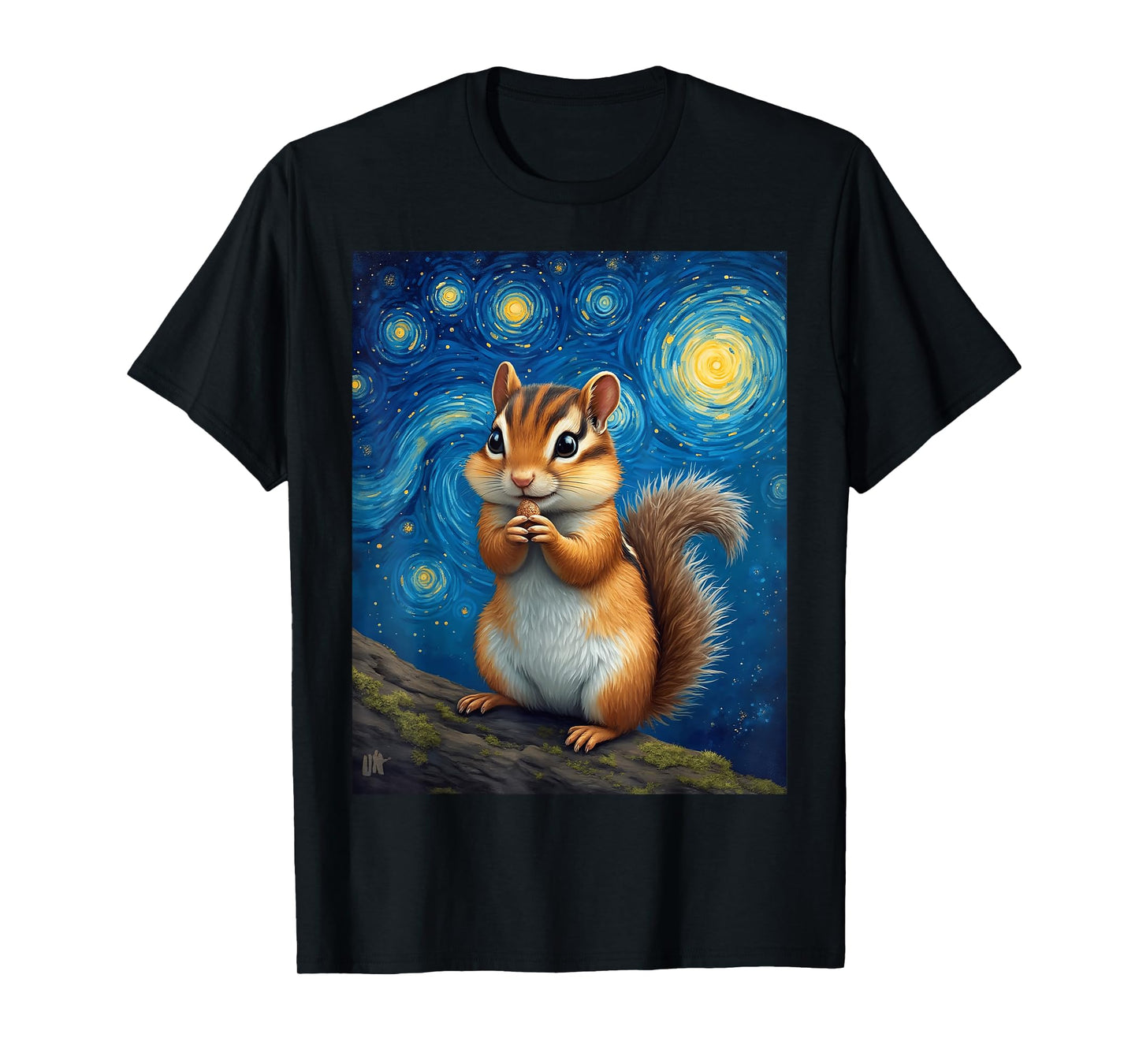 Van Gogh's Starry Night Chipmunk Striped Squirrel Animal T-Shirt
