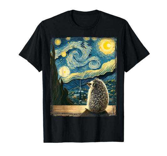 Artistic Hedgehog Shirt Van Gogh Style Starry Night Hedgehog T-Shirt