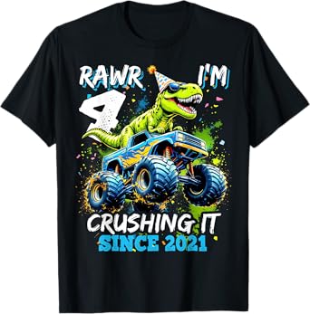 4th Birthday Monster Truck Dinosaur Party Boys Rawr I'm 4 T-Shirt