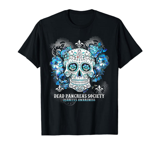 Dead Pancreas Society Diabetes Awareness Skull Flower T-Shirt