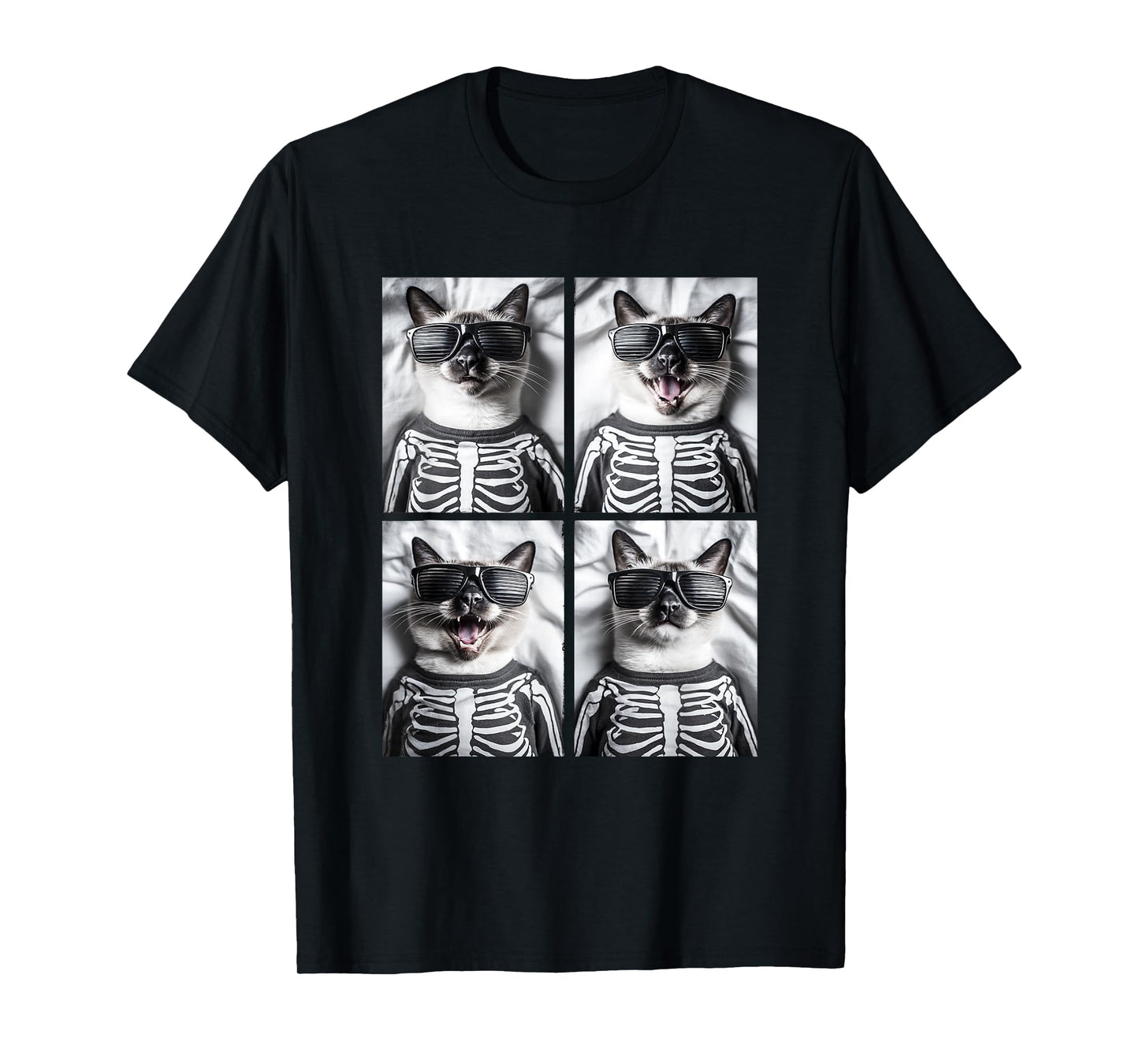 Siamese Cat with Sunglasses Skeleton Costume Funny Halloween T-Shirt