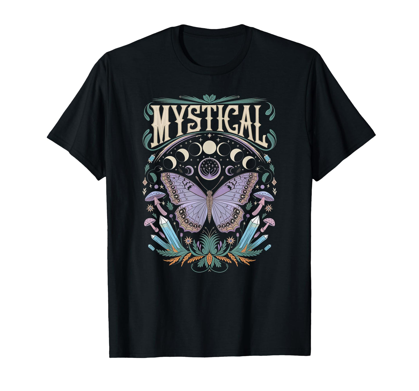 mystical goblincore moth and butterfly moonphases flowers T-Shirt
